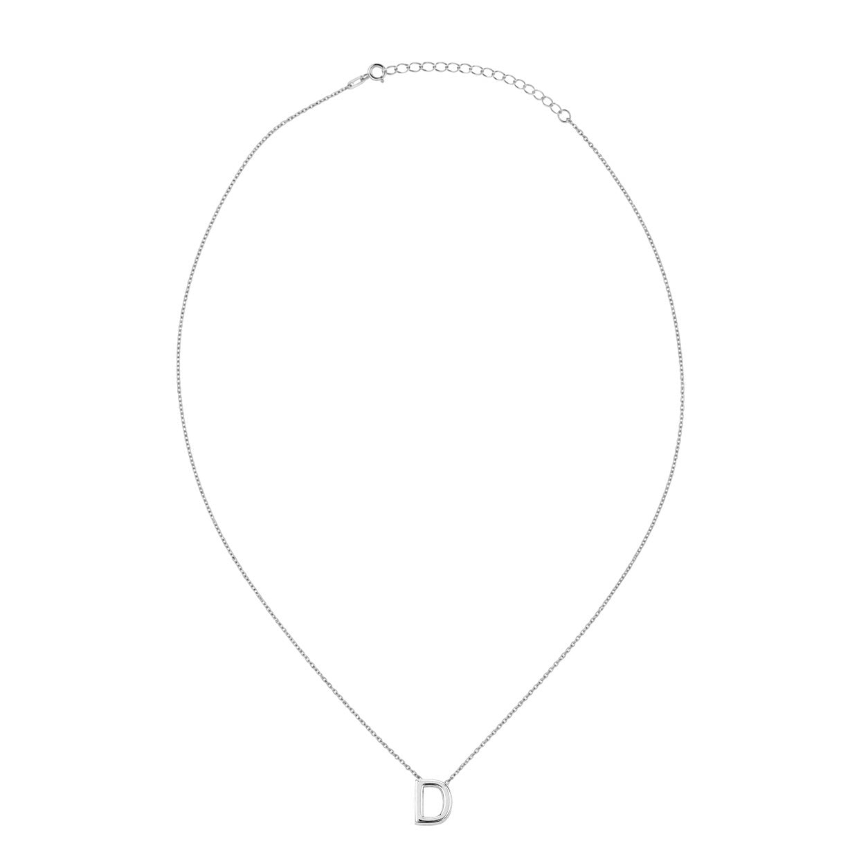 Collar Letra D Plata .925 con Baño de Rodio