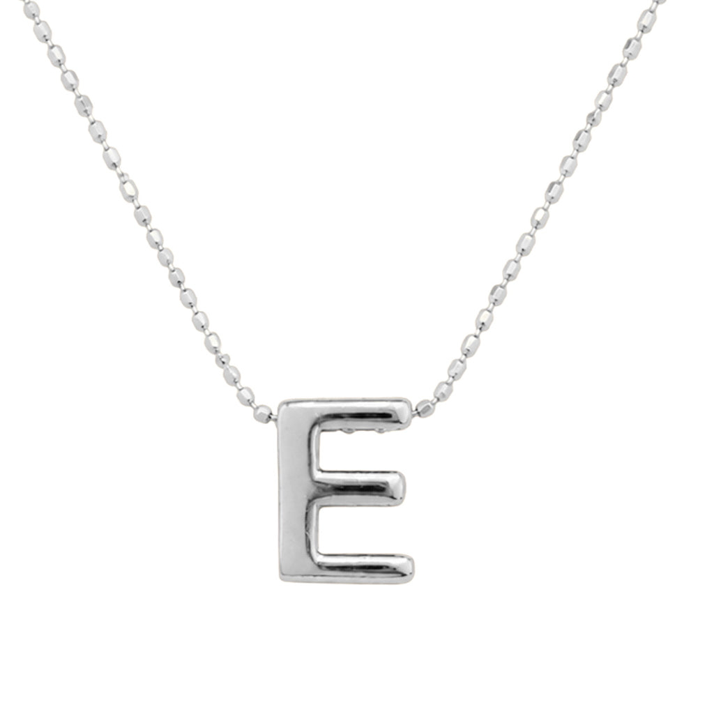 Collar Letra E Plata .925 con Baño de Rodio