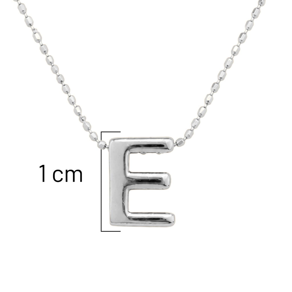 Collar Letra E Plata .925 con Baño de Rodio