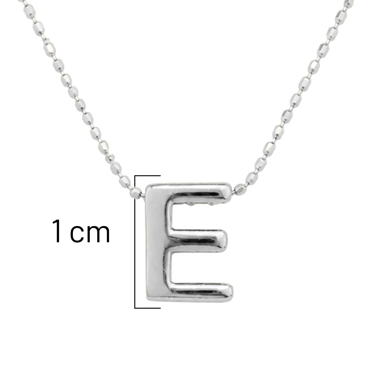 Collar Letra E Plata .925 con Baño de Rodio