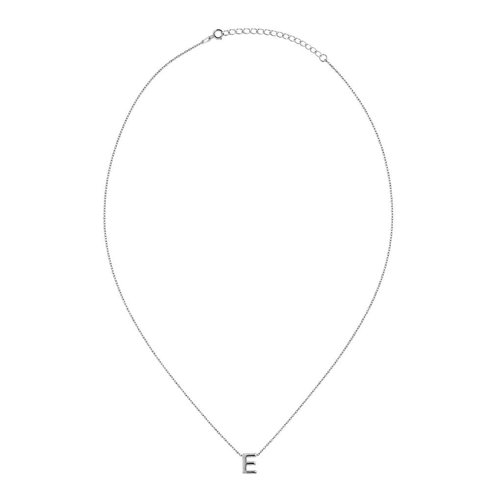 Collar Letra E Plata .925 con Baño de Rodio