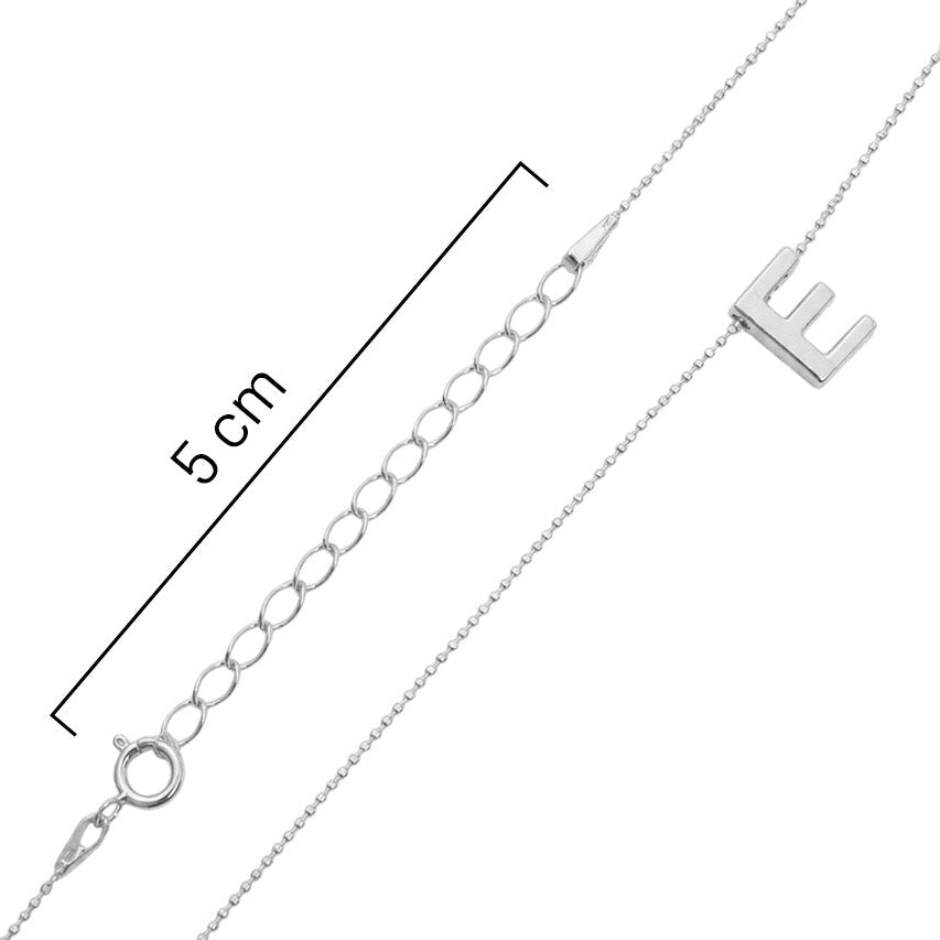 Collar Letra E Plata .925 con Baño de Rodio