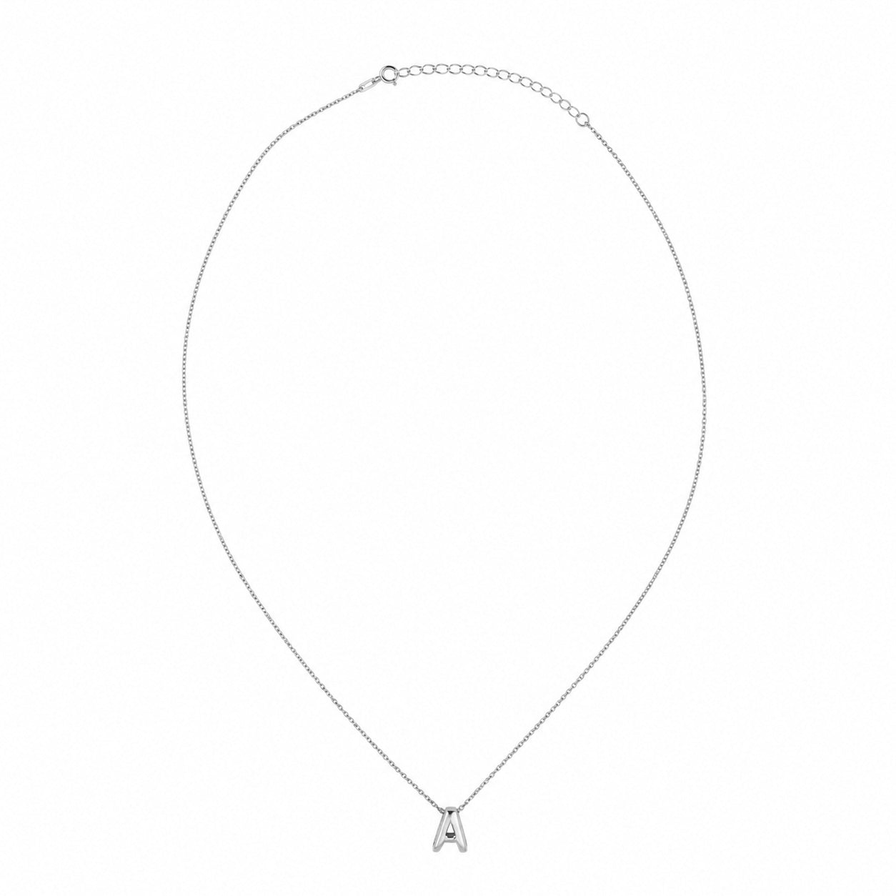 Collar Letra A Plata .925 con Baño de Rodio