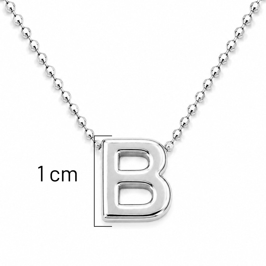 Collar Letra B Plata .925 con Baño de Rodio