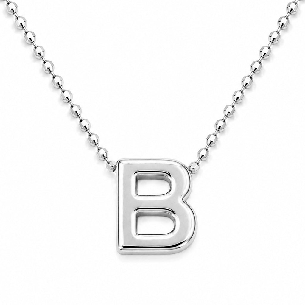 Collar Letra B Plata .925 con Baño de Rodio