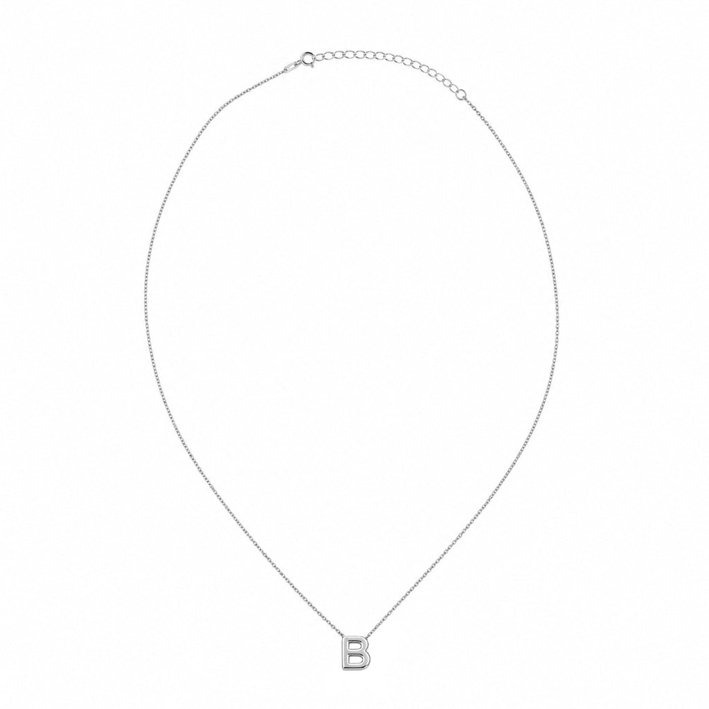 Collar Letra B Plata .925 con Baño de Rodio