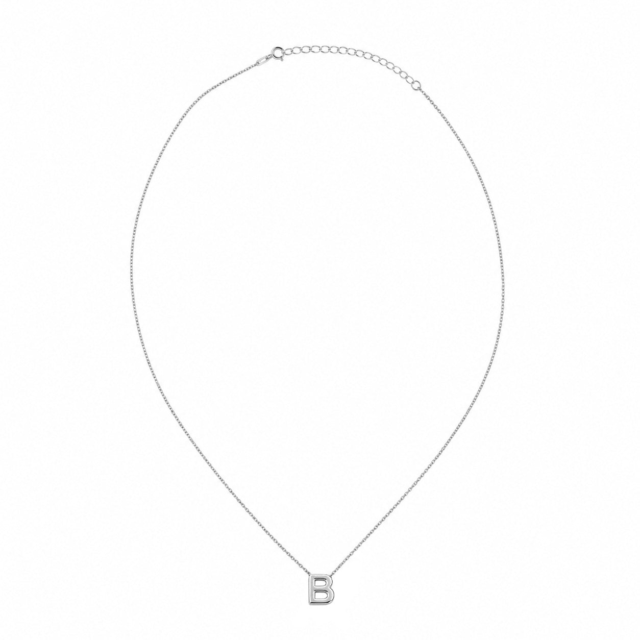 Collar Letra B Plata .925 con Baño de Rodio