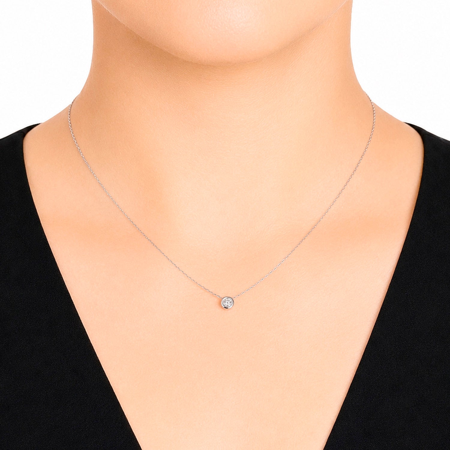 Collar Circonia de .5mm con Cadena Eslabones Plata .925 con Baño de Rodio