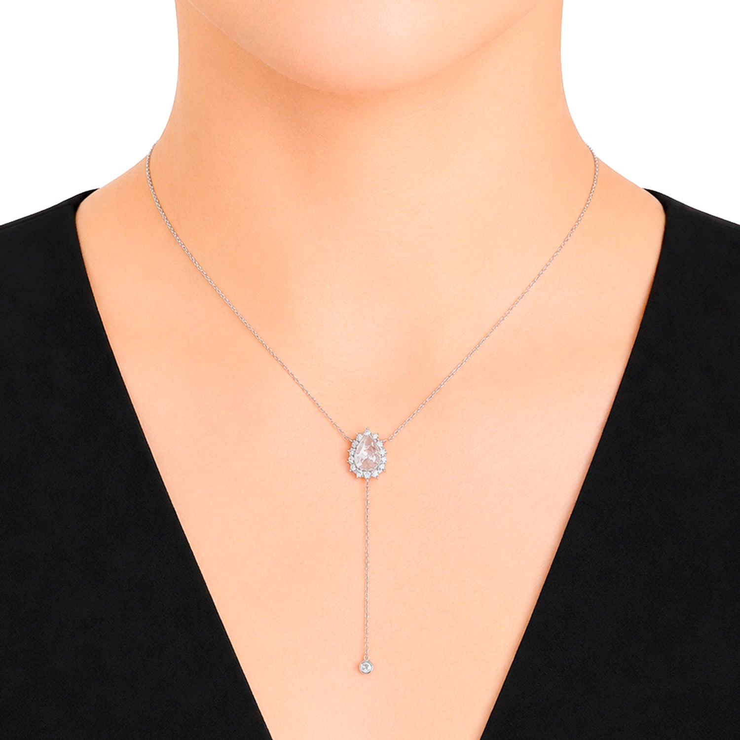 Collar Corbatero Cuarzo con Circonias Plata .925 con Baño de Rodio