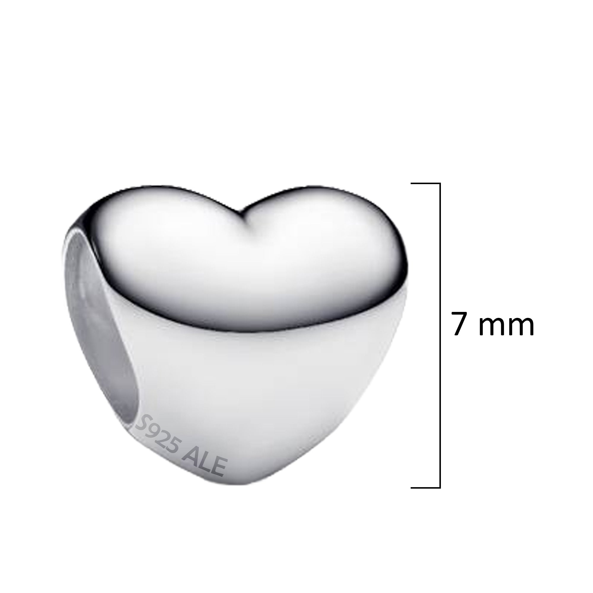 Charm Inspirado Pan 1:1 Corazón Chico Liso Plateado, Plata .925