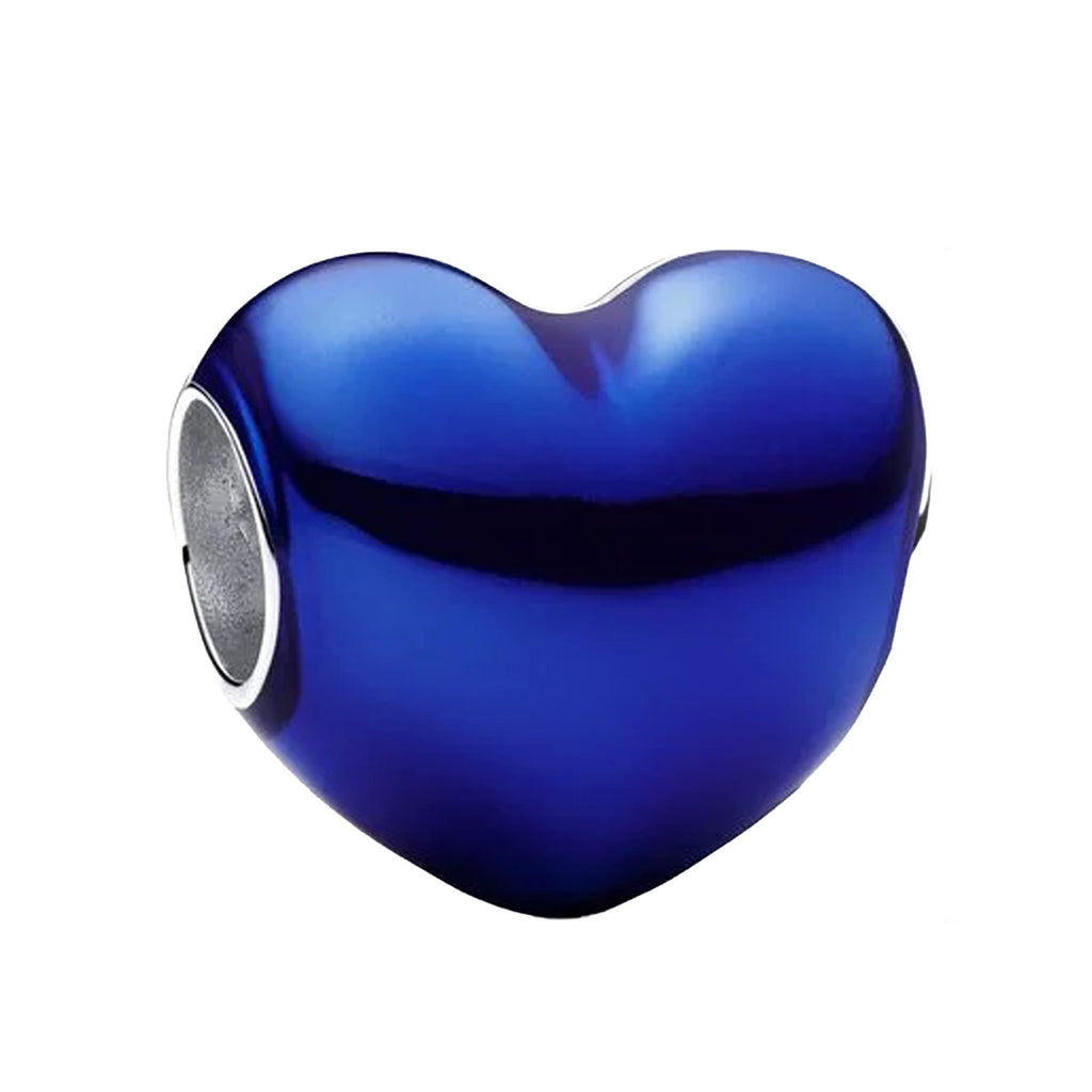 Charm Inspirado Pan 1:1 Corazón Azul Liso, Plata .925