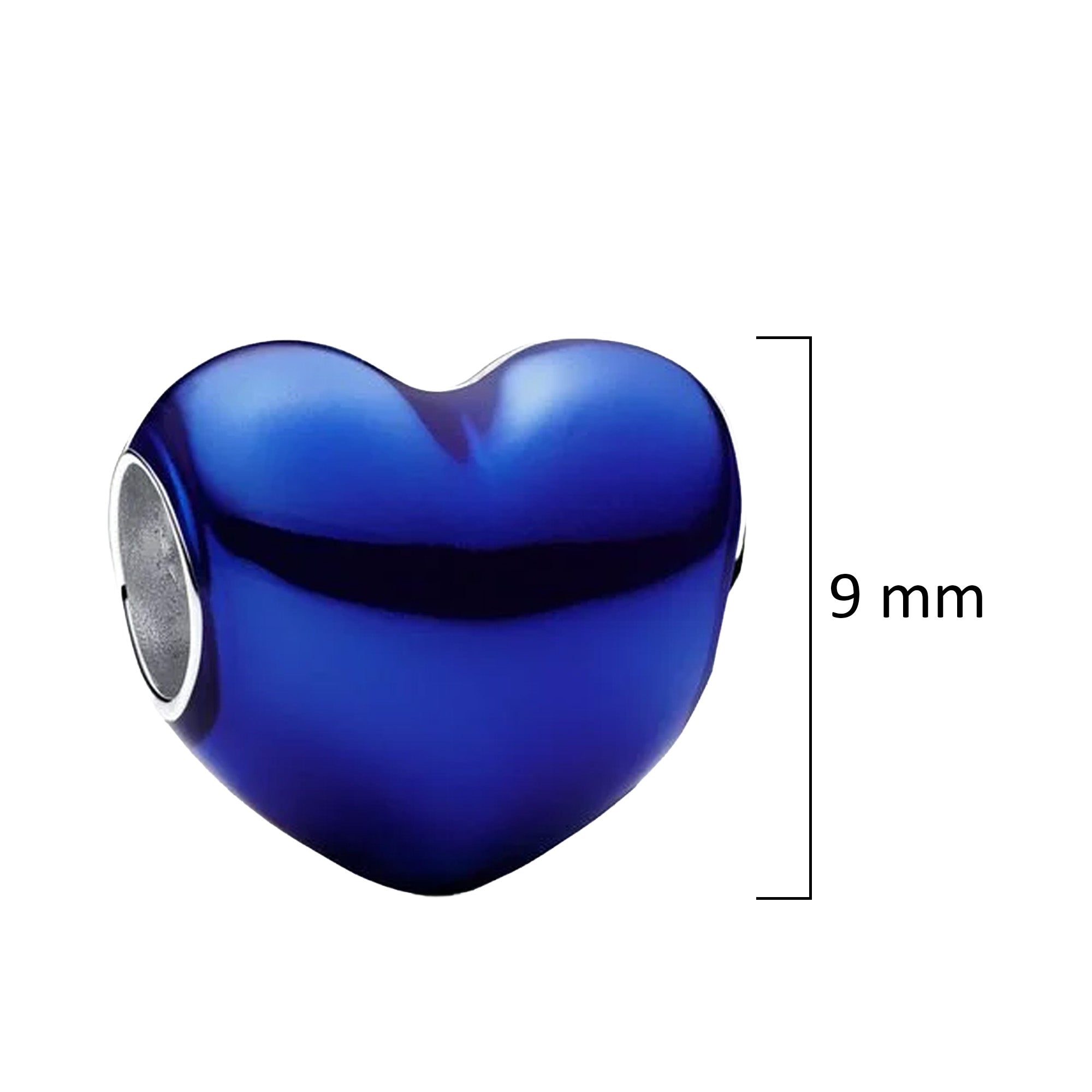 Charm Inspirado Pan 1:1 Corazón Azul Liso, Plata .925