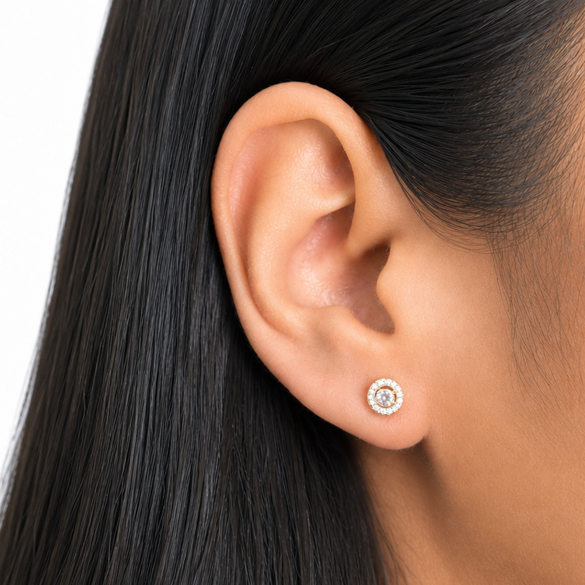 Arete Círculo 6 mm con Micro Cironias y Circonia Movible Oro 10K