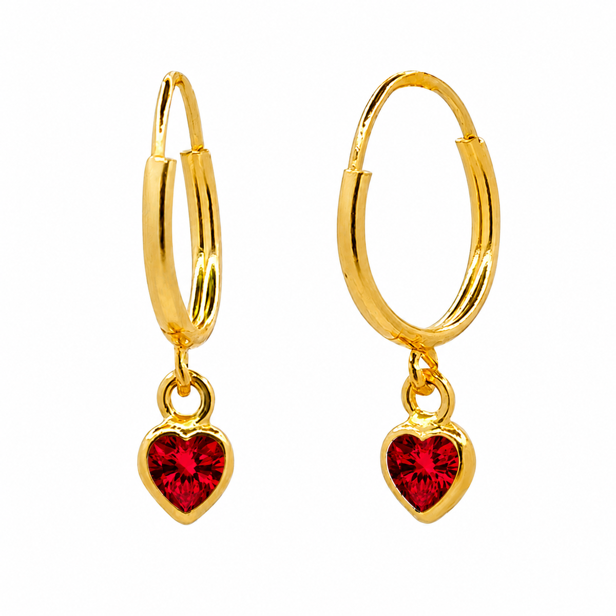 Arracada Circonia Corazón Rojo Colgante 1.5cm Oro 10K