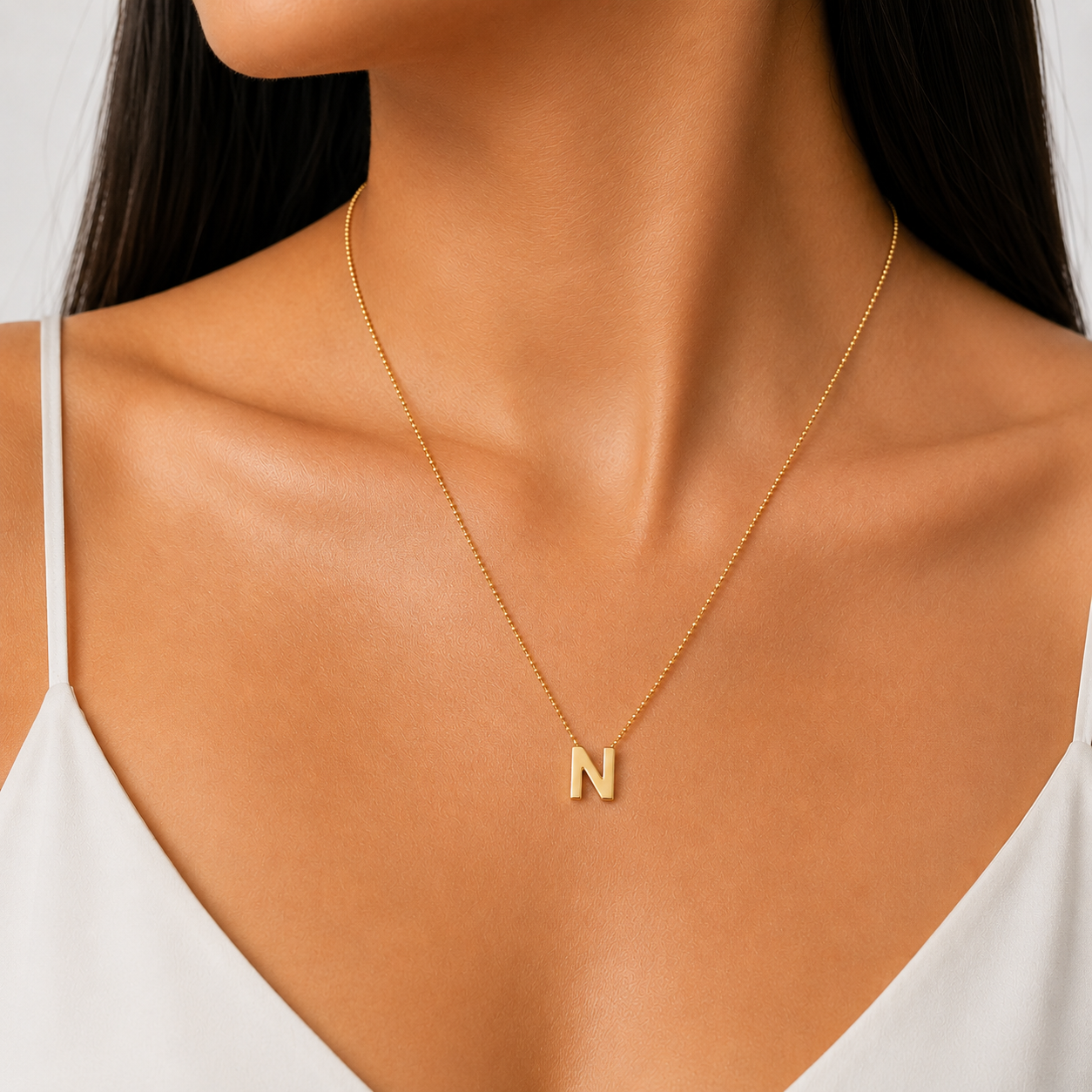 Collar Letra N Plata .925 con Baño de Oro 18K