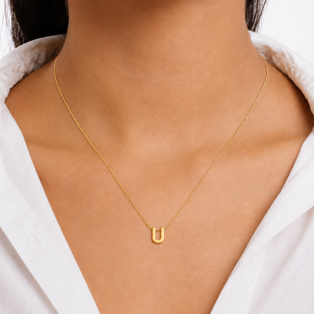 Collar Letra U Plata .925 con Baño de Oro 18K