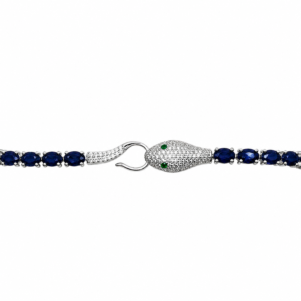 Pulsera Piedra Preciosa Serpiente con Zafiros y Circonias, Plata .925 con Baño de Rodio