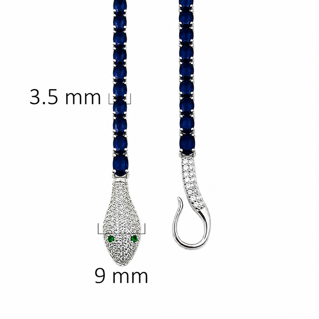 Pulsera Piedra Preciosa Serpiente con Zafiros y Circonias, Plata .925 con Baño de Rodio