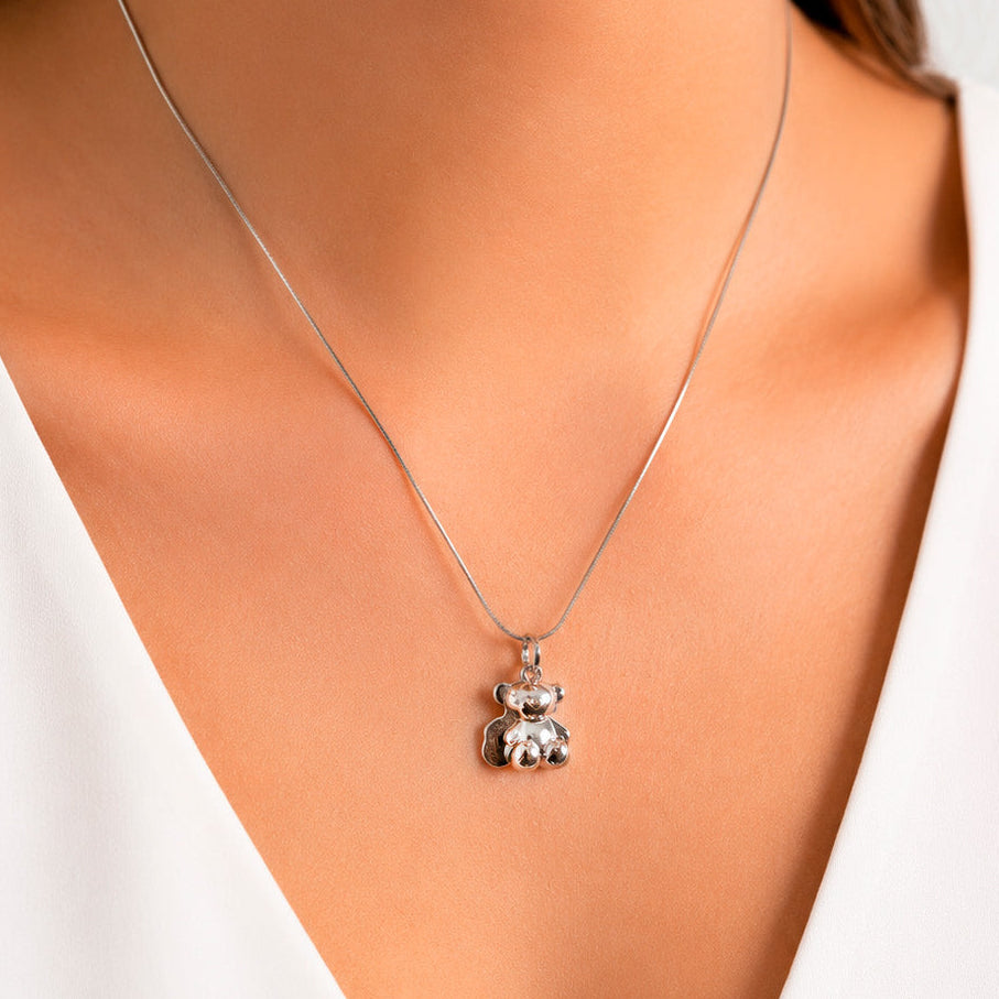 Dije Inspirado Oso Doble Plata .925 con Baño de Rodio