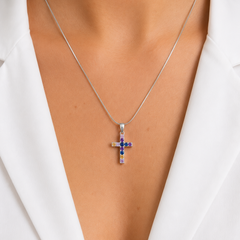 Dije Cruz Doble Vista con Circonias Multicolor, Plata .925