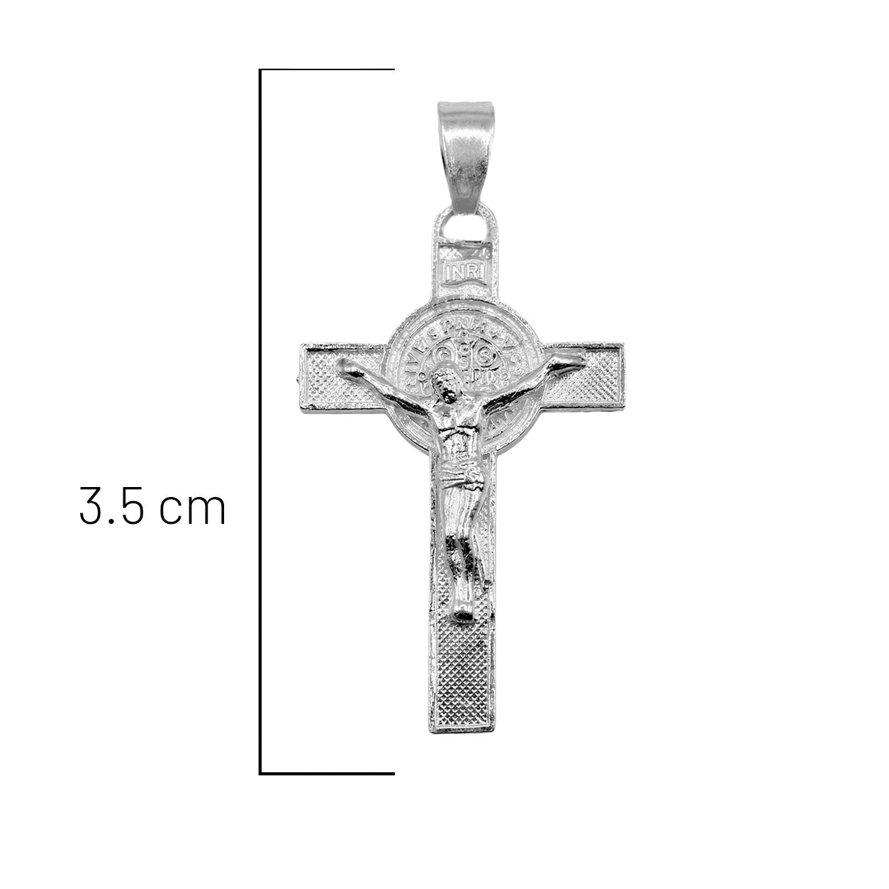 Dije Crucifijo con Medalla de San Benito, Plata .925
