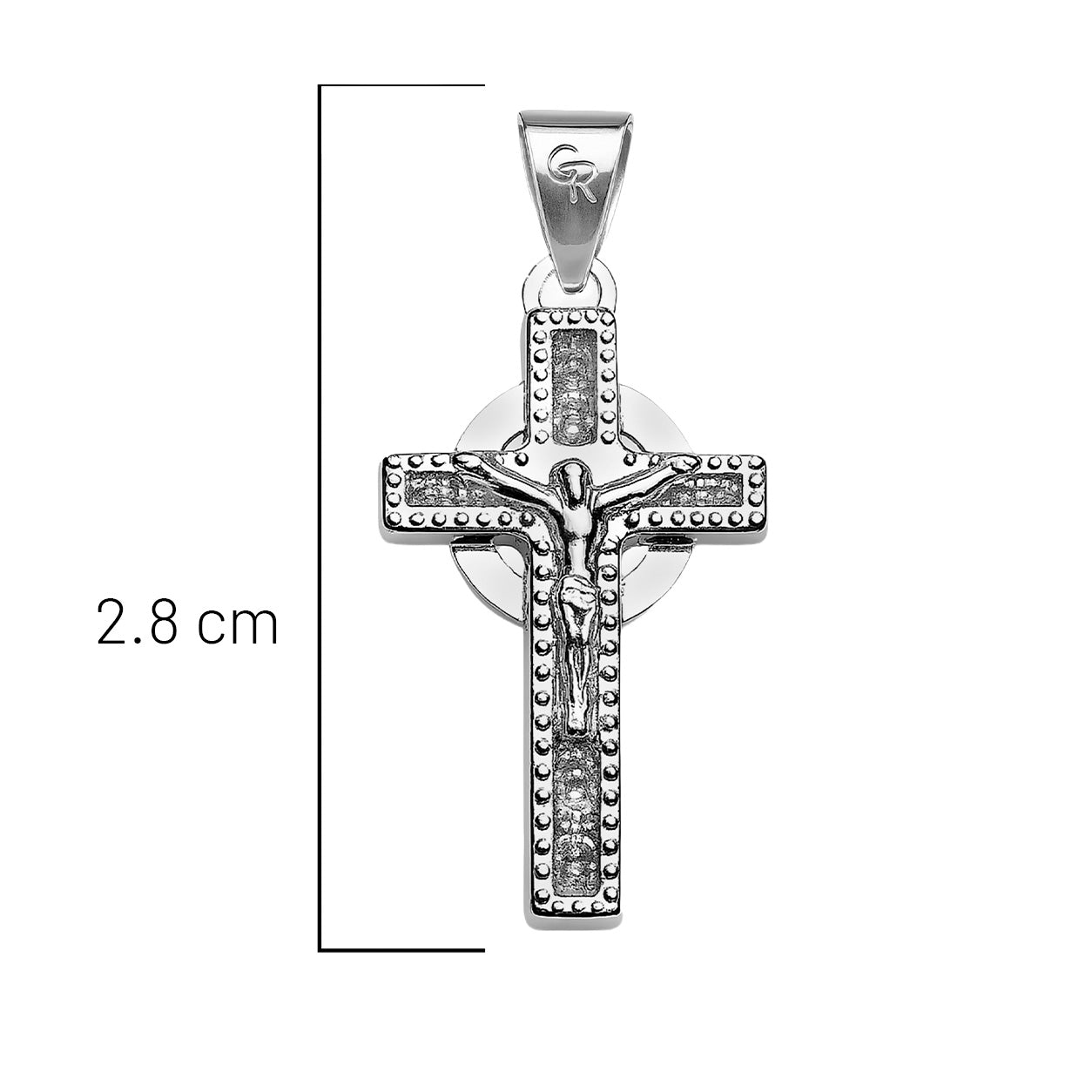 Dije Crucifijo con Aro liso y Micro Circonias Plata .925