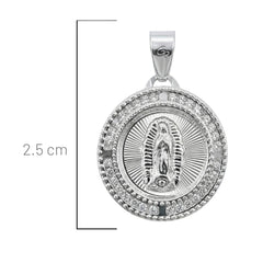 Dije Medalla Redonda de la Virgen de Guadalupe con Circonias Plata .925