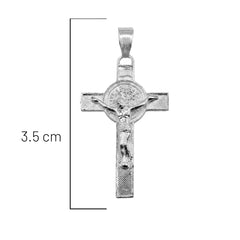 Dije Crucifijo con Medalla de San Benito, Plata .925