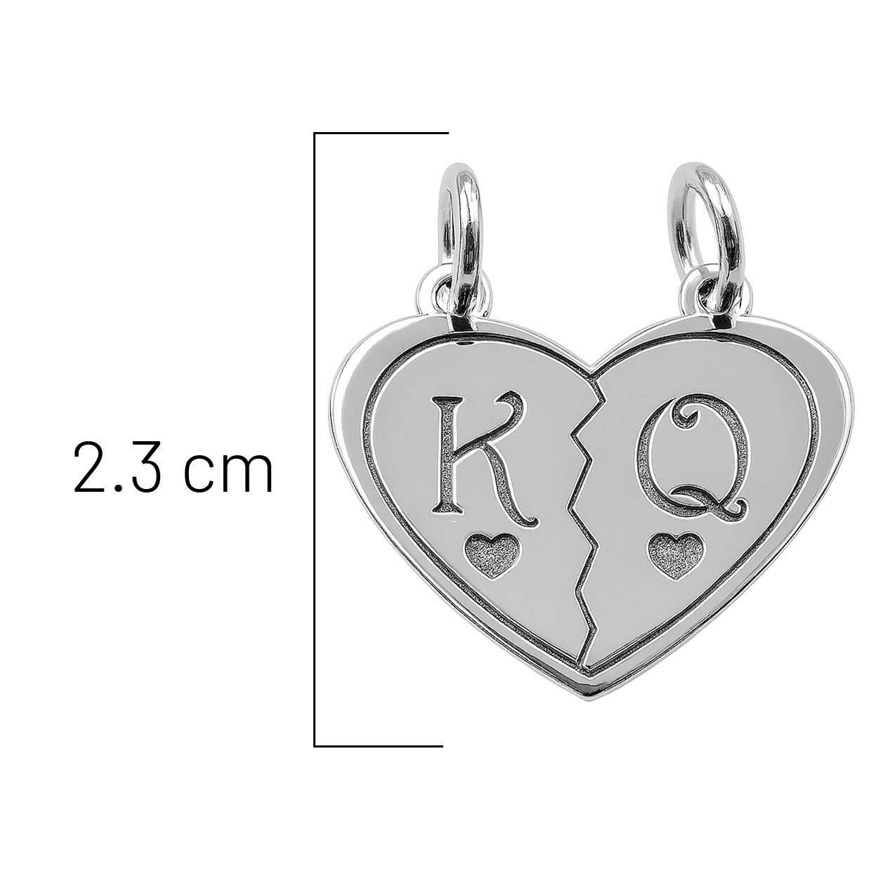 Dije Duo Corazón Partido con Iniciales K & Q Plata .925