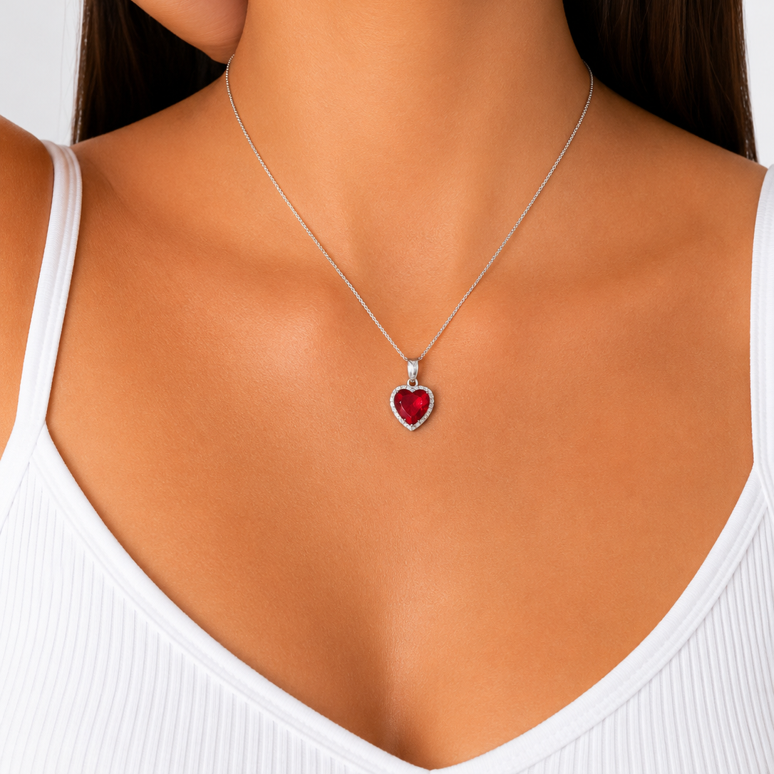 Dije Corazón con Micro Circonias Fiusha de 1.9cm Plata .925