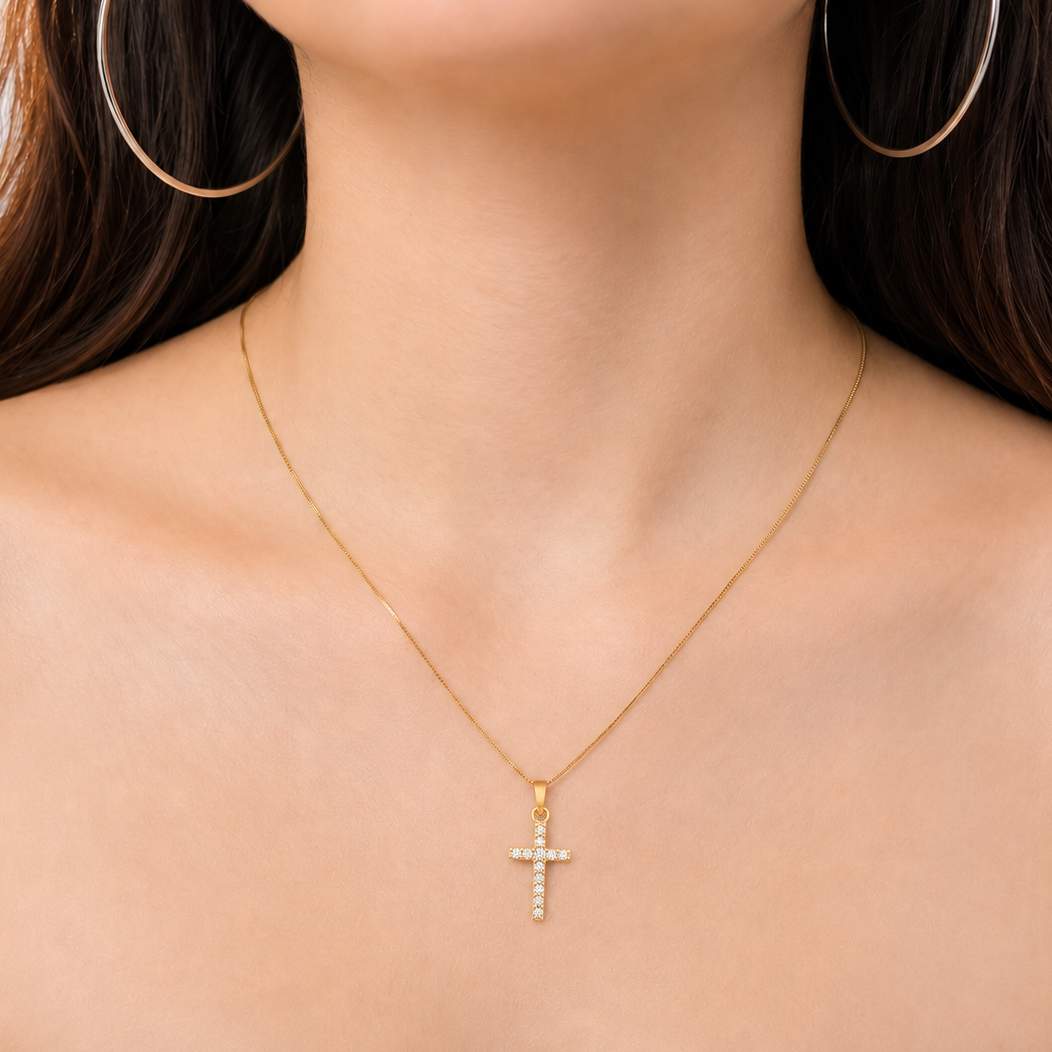 Dije Cruz con Micro Circonias 1.8 cm Oro 10K