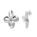 Arete Flor Hibiscus 4 Pétalos Colección Florecer Plata .925 con Baño de Rodio