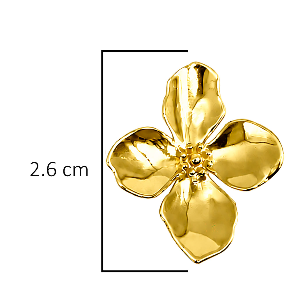 Arete  Flor Hibiscus 4 Pétalos Colección Florecer Plata .925 con Baño de Oro 18k