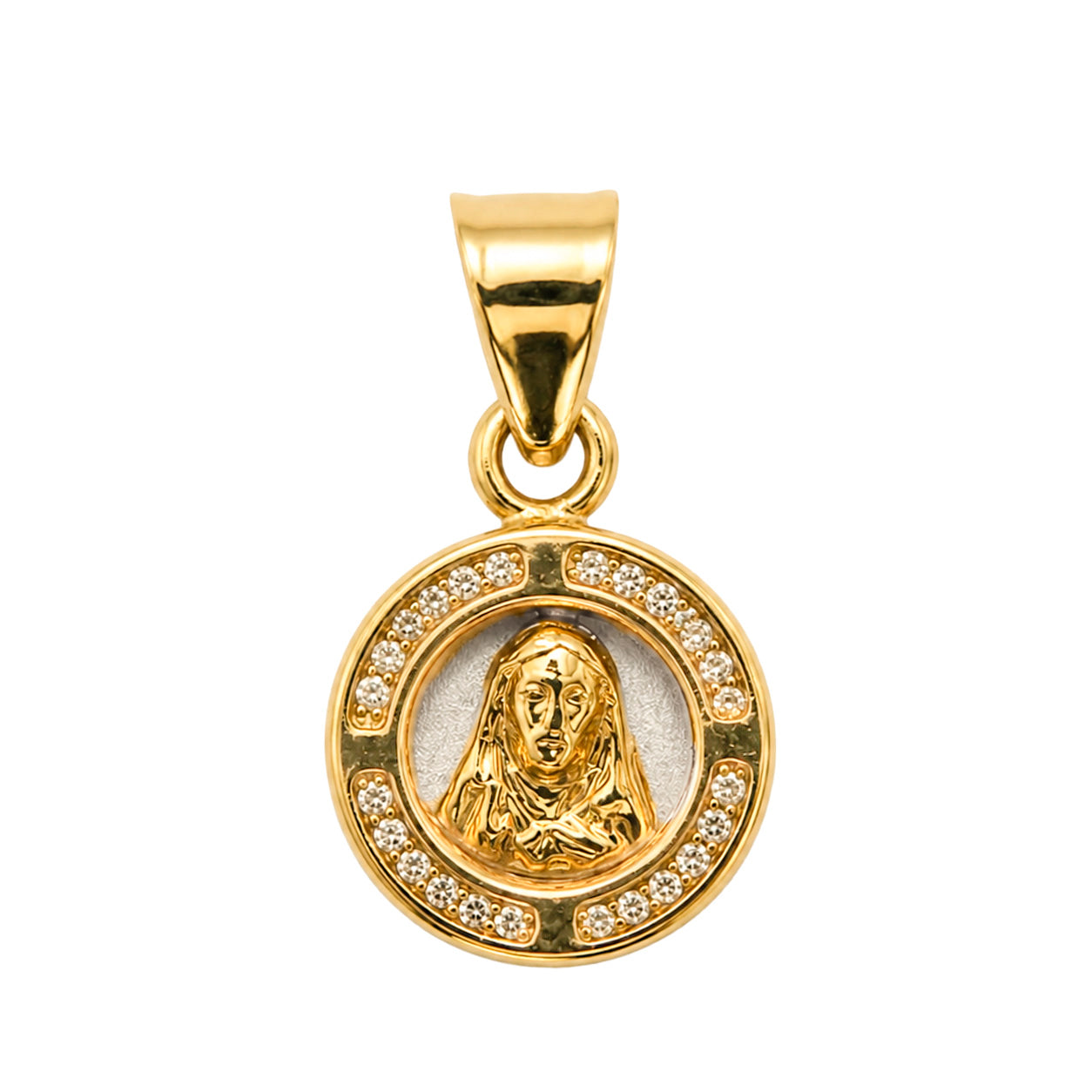 Dije Medalla de Jesus con Micro Circonias Oro 10K