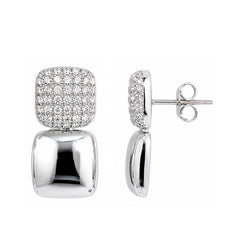 Aretes Glamour cuadrados con Circonias, Plata .925 con Baño de Rodio