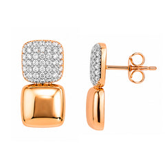 Aretes Glamour Cuadrados con Circonias, Plata .925 con Baño de Oro Cobrizo 18k