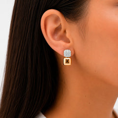 Aretes Glamour Cuadrados con Circonias, Plata .925 con Baño de Oro Cobrizo 18k