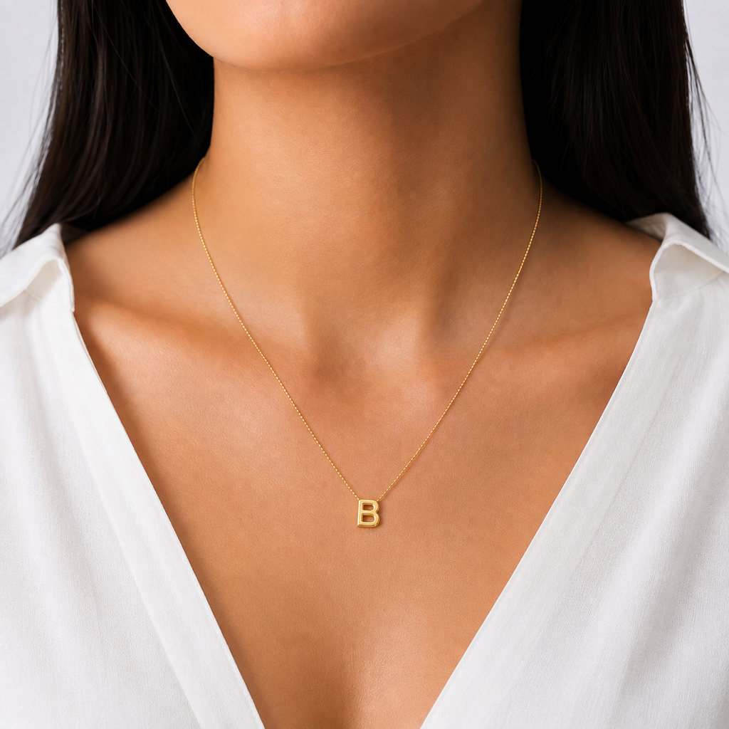 Collar Letra B Plata .925 con Baño de Oro 18K