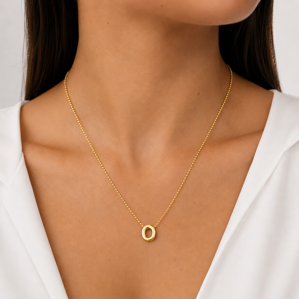 Collar Letra O Plata .925 con Baño de Oro 18K