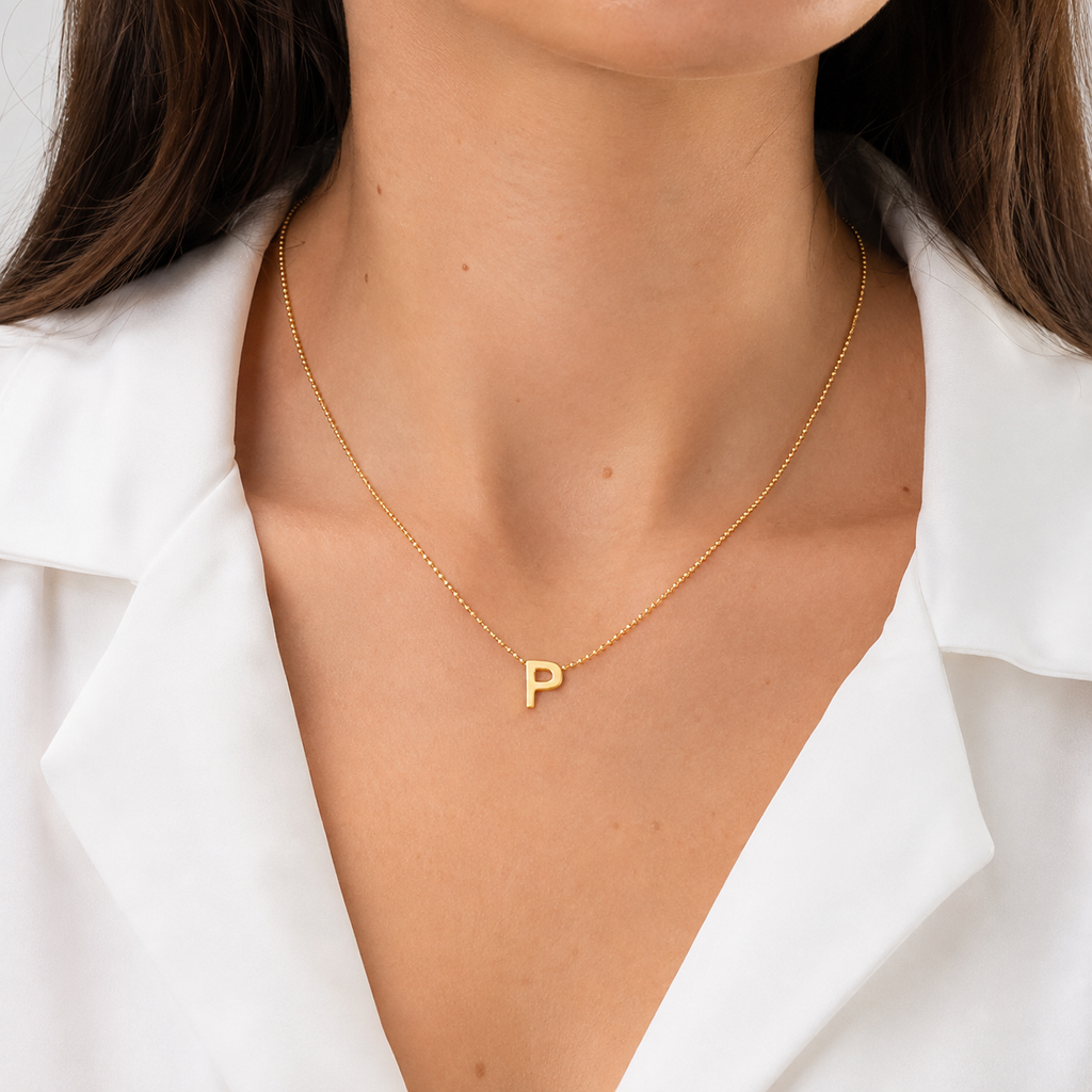 Collar Letra P Plata .925 con Baño de Oro 18K