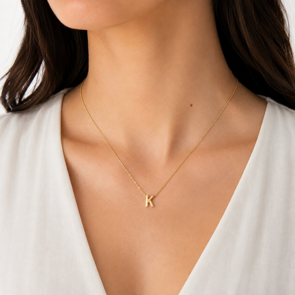 Collar Letra K Plata .925 con Baño de Oro 18K