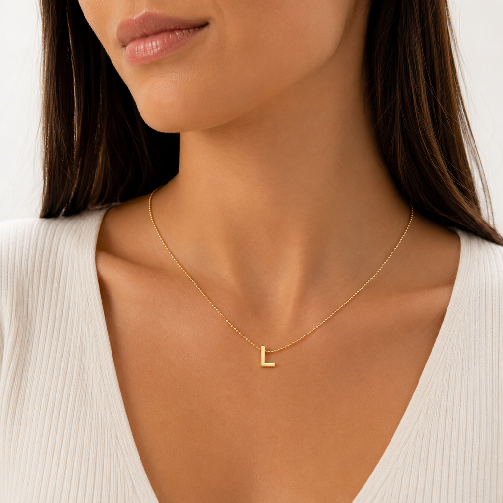 Collar Letra L Plata .925 con Baño de Oro 18K