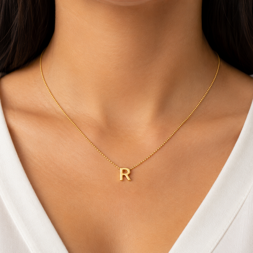 Collar Letra R Plata .925 con Baño de Oro 18K