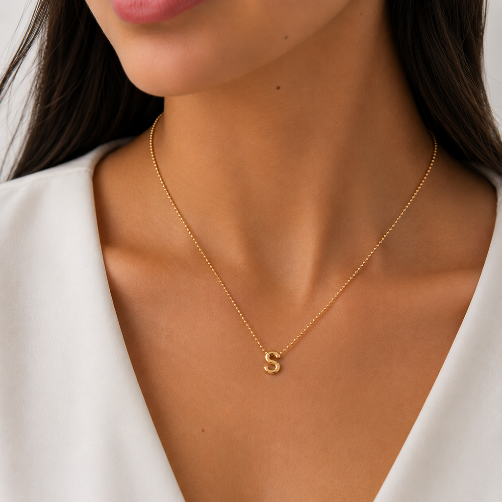 Collar Letra S Plata .925 con Baño de Oro 18K