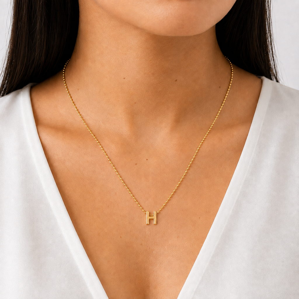 Collar Letra H Plata .925 con Baño de Oro 18K