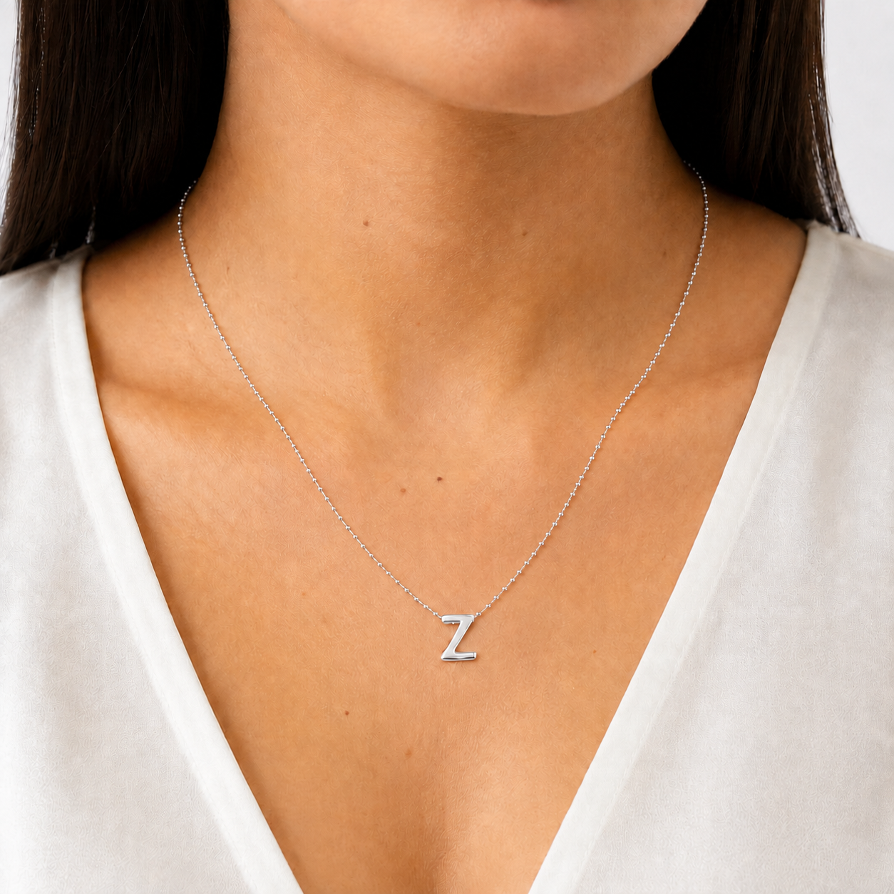 Collar Letra Z Plata .925 con Baño de Rodio