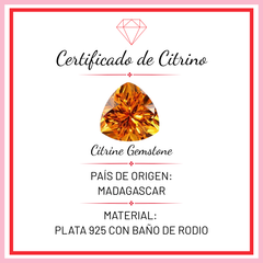 Arete Largo Piedra Preciosa Citrino en Disminución, Plata .925 con Baño de Rodio