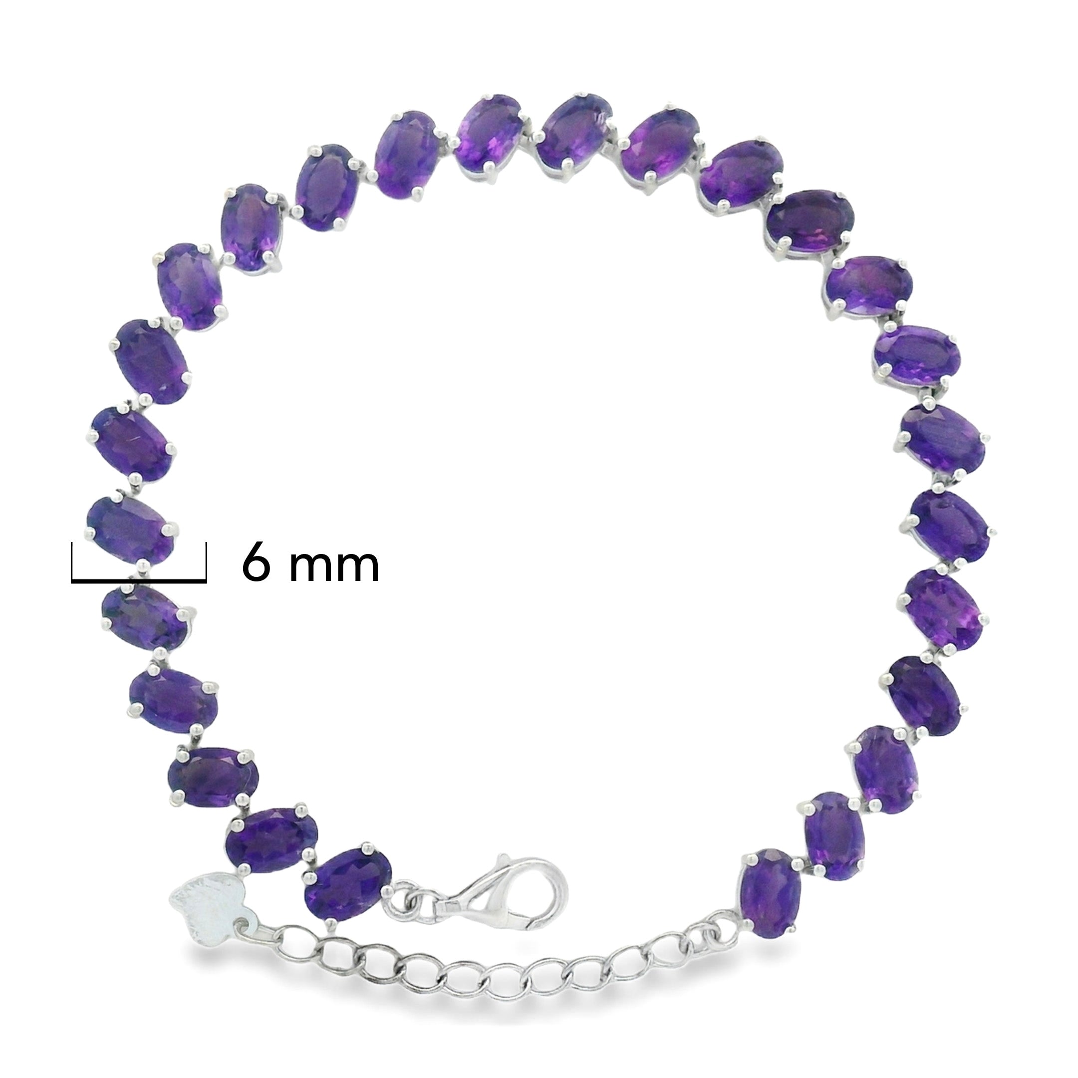 Pulsera Piedra Preciosa Amatista Ovalos ,Plata .925 con Baño de Rodio