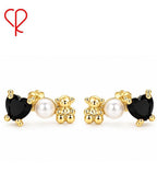 Broquel Inspirado Osos 1.1 Onix, Perla Plata .925 con Baño de Oro 18k
