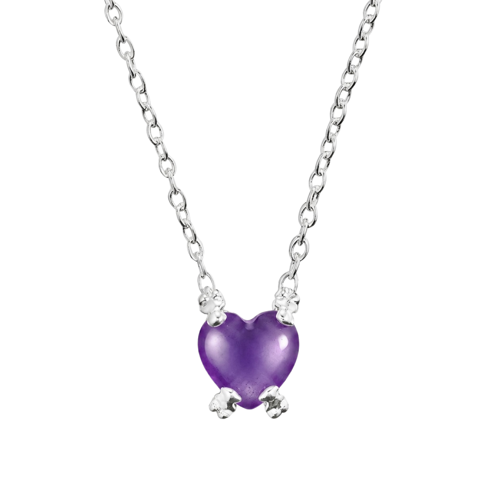 Collar Osos 1:1 Corazón Cuarzo Morado Plata .925 con Rodio